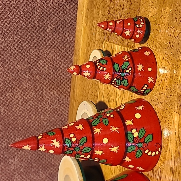 Vintage Russian Nesting Christmas Trees Unique Christmas Matryoshka - Picture 3 of 3